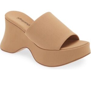 Jeffrey Campbell 6Teen-2 Beige Mesh Slip On Open Toe Chunky Wedge Sandal 10